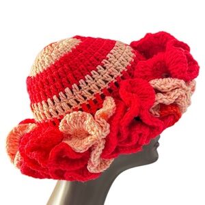 Handcrafted Red and Cream Crochet Hat